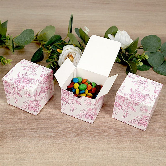 25 Square 3" x 3" Favor Boxes Floral Printed Gift Holders - White