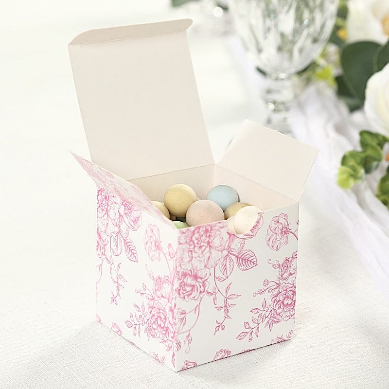 25 Square 3" x 3" Favor Boxes Floral Printed Gift Holders - White