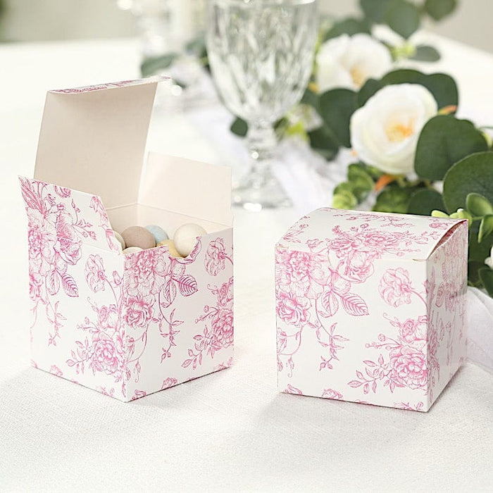 25 Square 3" x 3" Favor Boxes Floral Printed Gift Holders - White