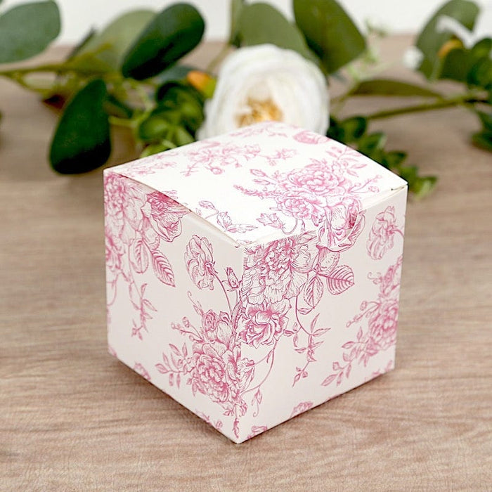 25 Square 3" x 3" Favor Boxes Floral Printed Gift Holders - White