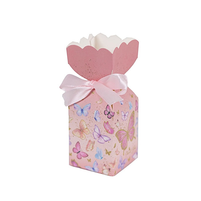 25 Floral Top Party Favor Boxes with Butterfly Print - Pink