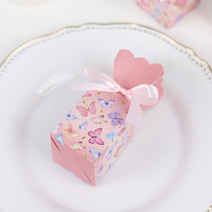 25 Floral Top Party Favor Boxes with Butterfly Print - Pink