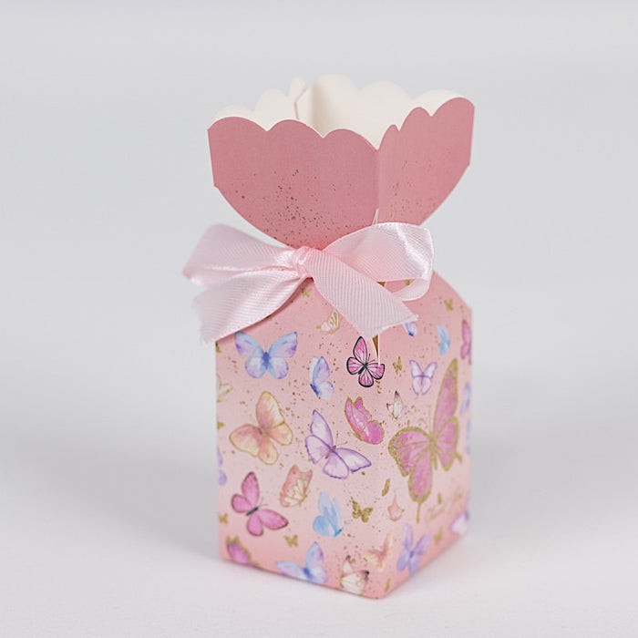 25 Floral Top Party Favor Boxes with Butterfly Print - Pink