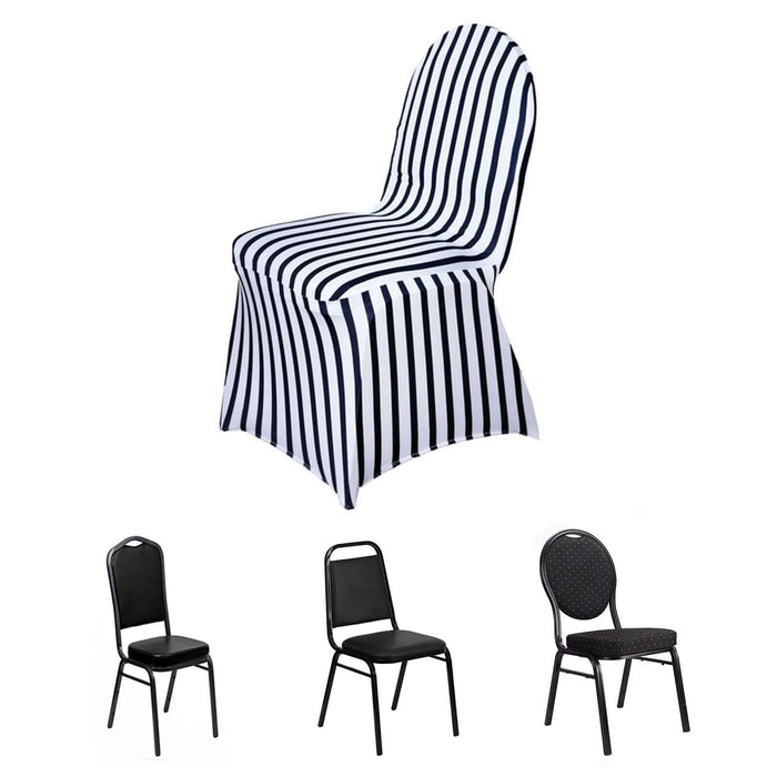 Striped Spandex Stretchable Chair Cover - Black and White