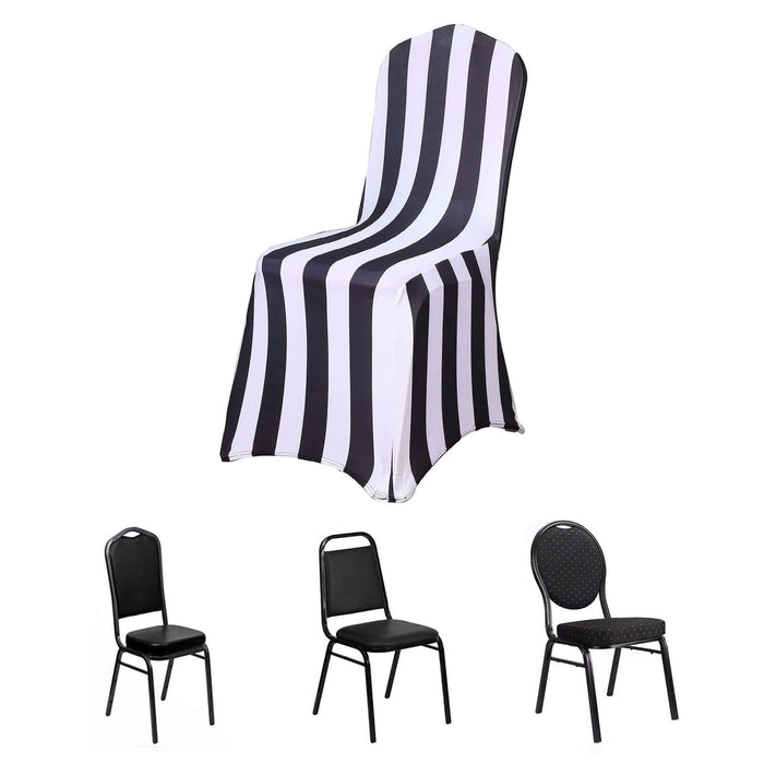 Striped Fitted Premium Spandex Banquet Chair Cover - Black and White