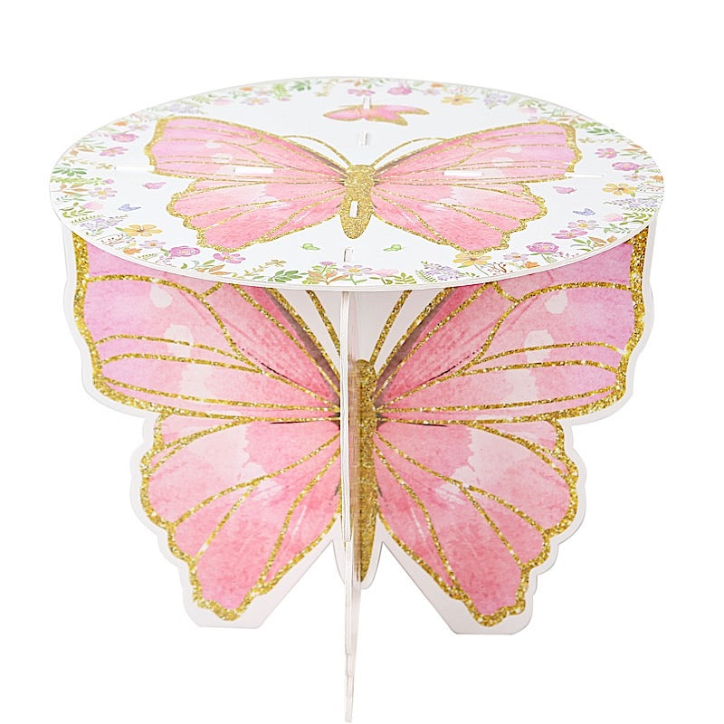 2 Glitter Butterfly Cake Stands - White and Pink