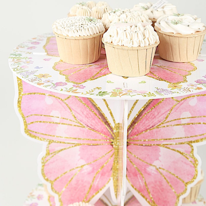 2 Glitter Butterfly Cake Stands - White and Pink