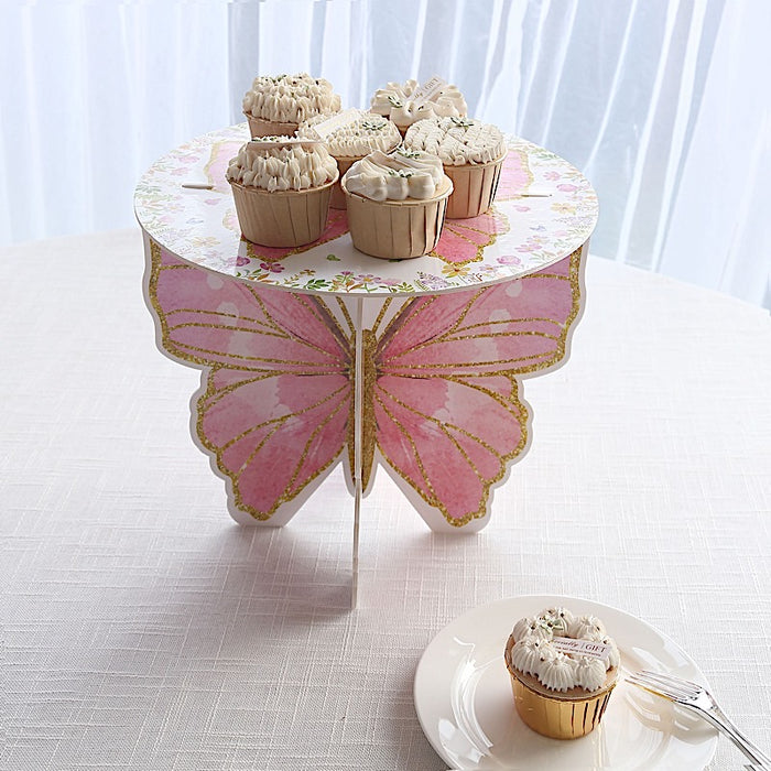 2 Glitter Butterfly Cake Stands - White and Pink