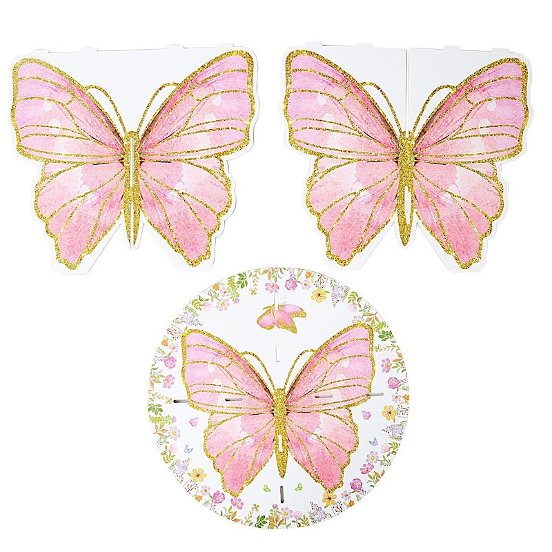 2 Glitter Butterfly Cake Stands - White and Pink