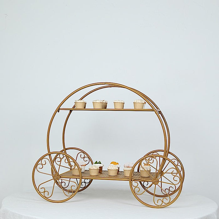 2-Tier Cinderella Carriage Metal Cake Stand - Gold