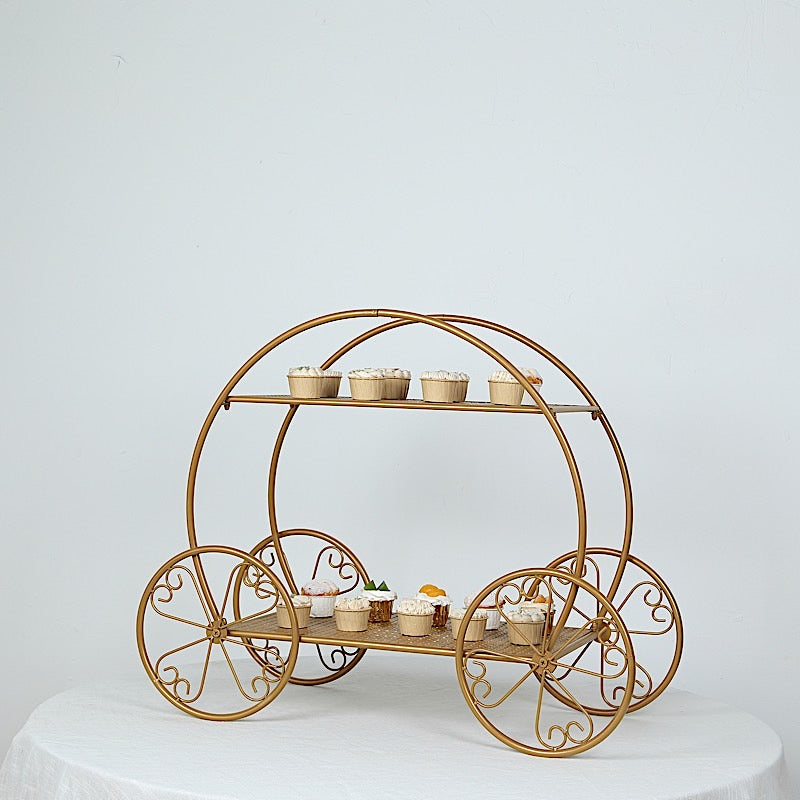 2-Tier Cinderella Carriage Metal Cake Stand - Gold