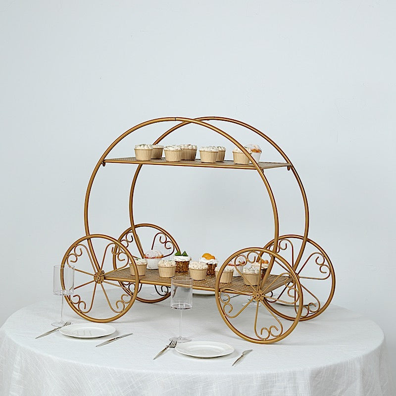 2-Tier Cinderella Carriage Metal Cake Stand - Gold