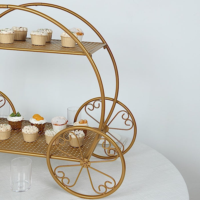 2-Tier Cinderella Carriage Metal Cake Stand - Gold