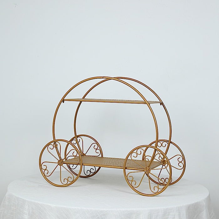 2-Tier Cinderella Carriage Metal Cake Stand - Gold