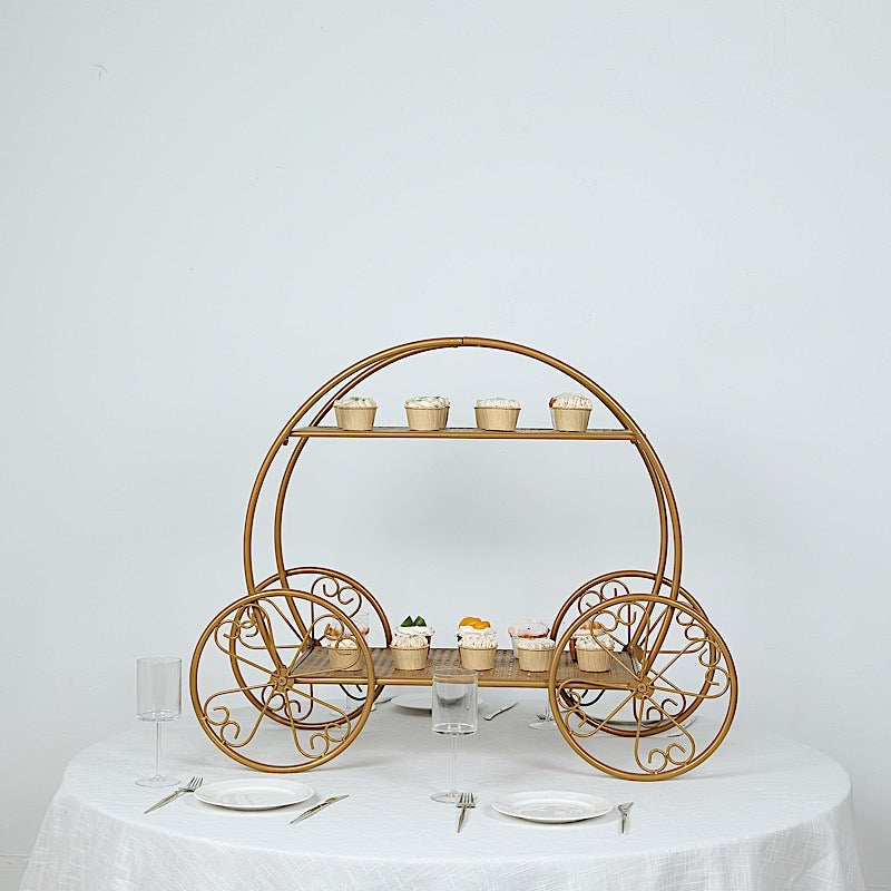 2-Tier Cinderella Carriage Metal Cake Stand - Gold