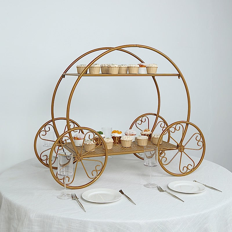 2-Tier Cinderella Carriage Metal Cake Stand - Gold