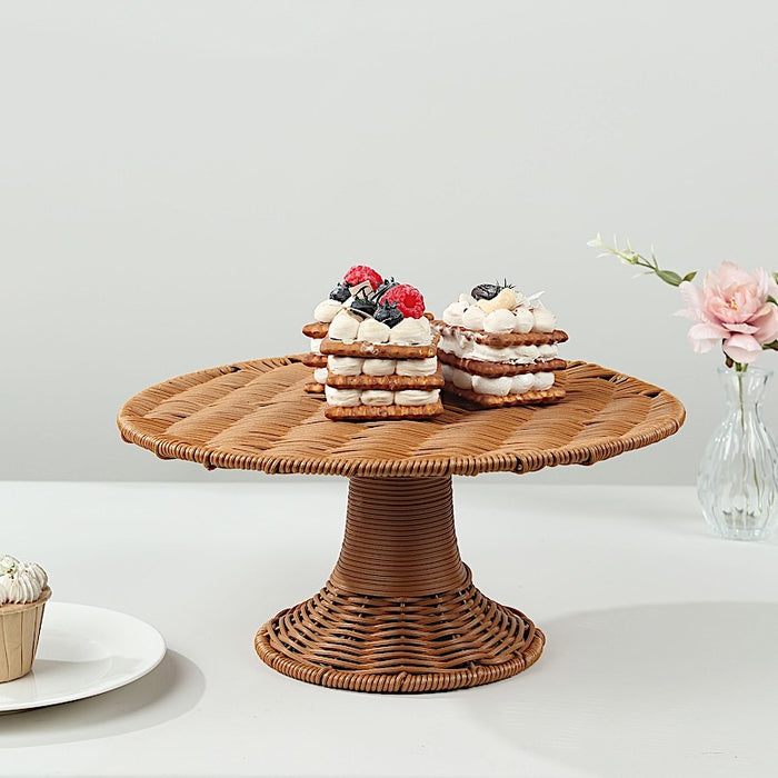 12" Plastic Rattan Wicker Pedestal Cake Stand - Natural