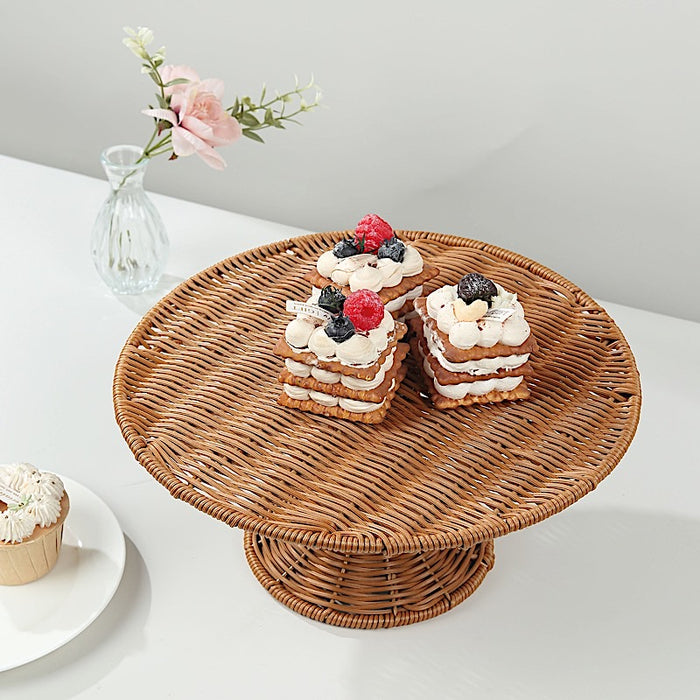 12" Plastic Rattan Wicker Pedestal Cake Stand - Natural