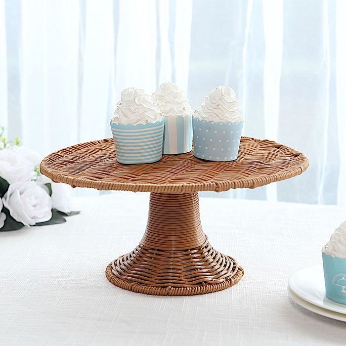 12" Plastic Rattan Wicker Pedestal Cake Stand - Natural