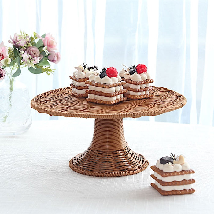 12" Plastic Rattan Wicker Pedestal Cake Stand - Natural