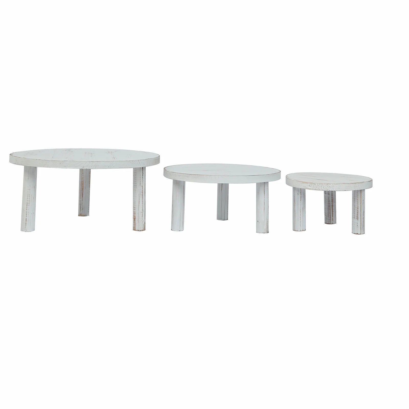 3 Wooden Pedestal Cake Stands with Removable Legs - Whitewash