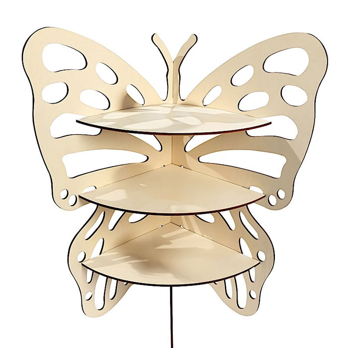 3-Tier Butterfly Wooden Cupcake Stand - Natural