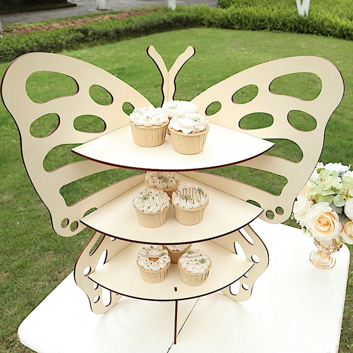 3-Tier Butterfly Wooden Cupcake Stand - Natural