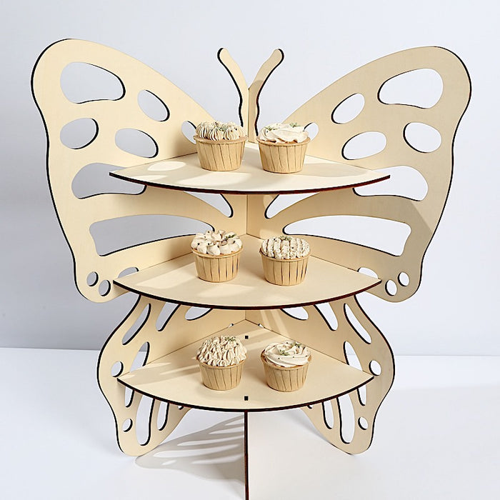 3-Tier Butterfly Wooden Cupcake Stand - Natural