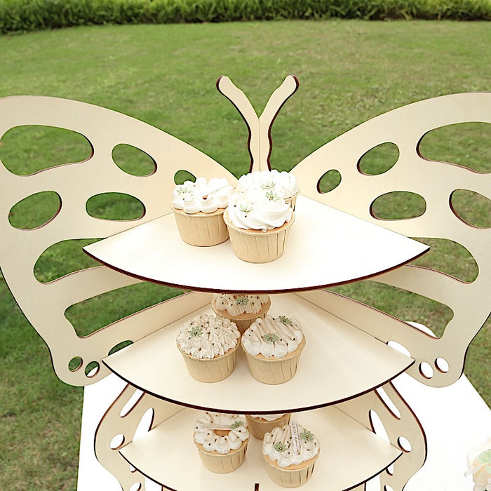 3-Tier Butterfly Wooden Cupcake Stand - Natural