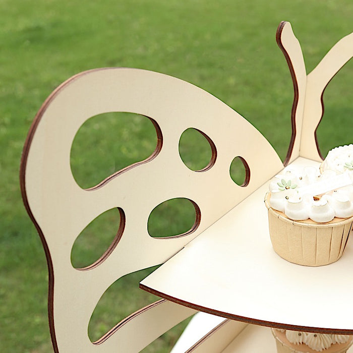 3-Tier Butterfly Wooden Cupcake Stand - Natural