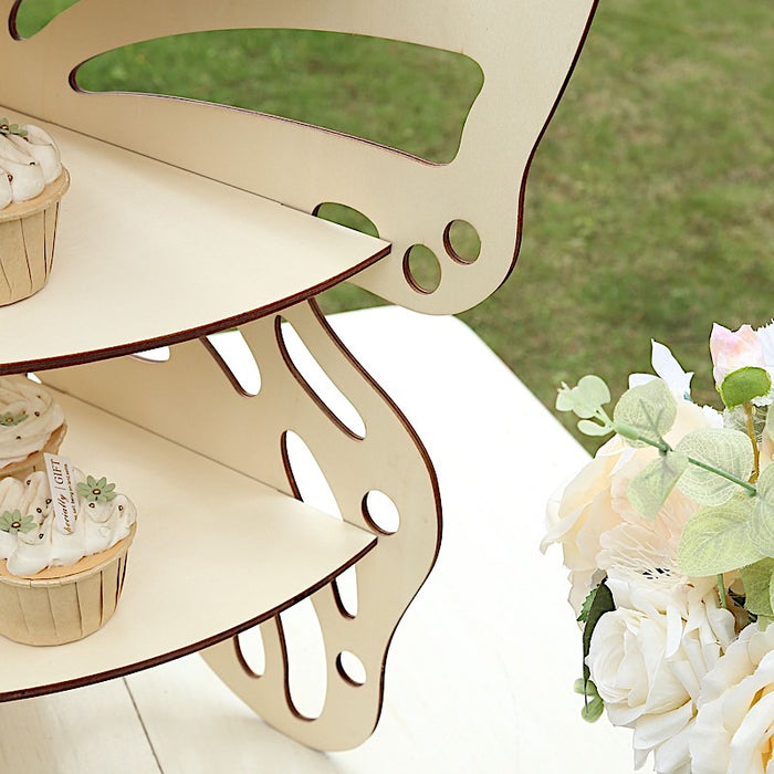 3-Tier Butterfly Wooden Cupcake Stand - Natural