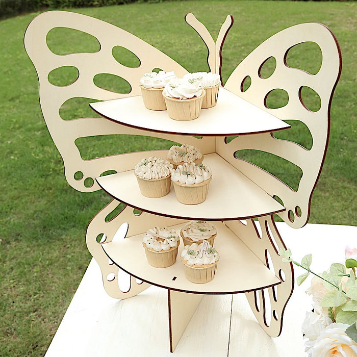 3-Tier Butterfly Wooden Cupcake Stand - Natural