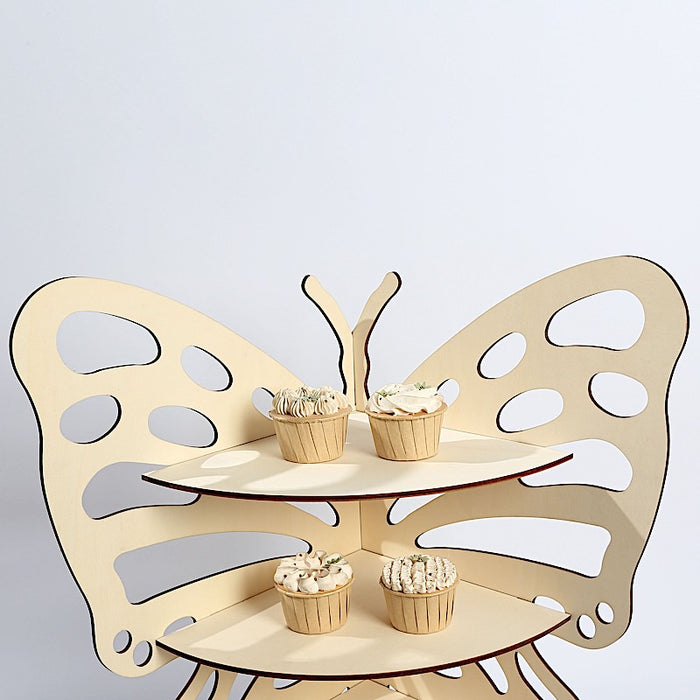 3-Tier Butterfly Wooden Cupcake Stand - Natural