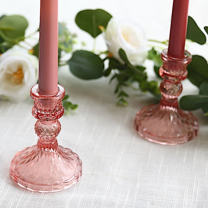 6 Diamond Design 4" Reversible Glass Taper and Votive Candle Holders