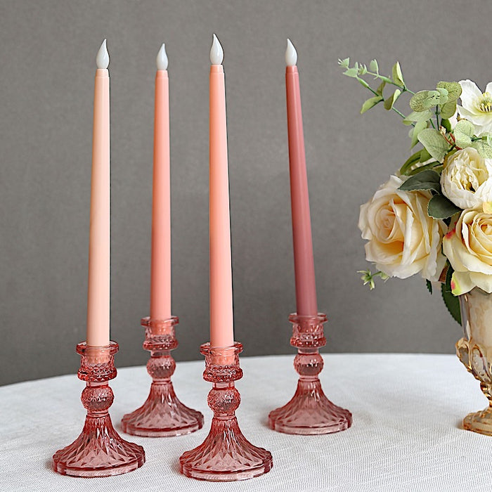 6 Diamond Design 4" Reversible Glass Taper and Votive Candle Holders