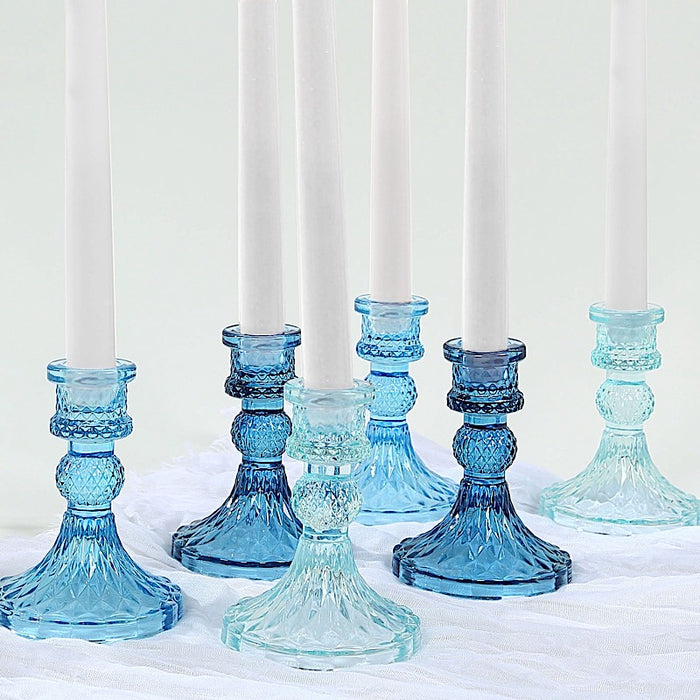 6 Diamond Design 4" Reversible Glass Taper and Votive Candle Holders