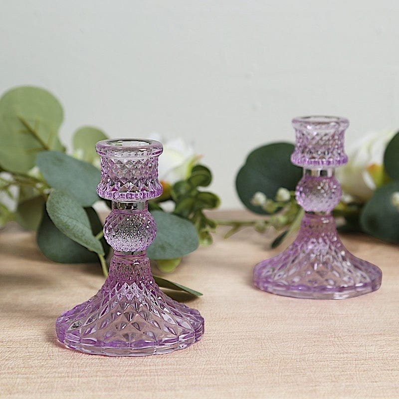 6 Diamond Design 4" Reversible Glass Taper and Votive Candle Holders