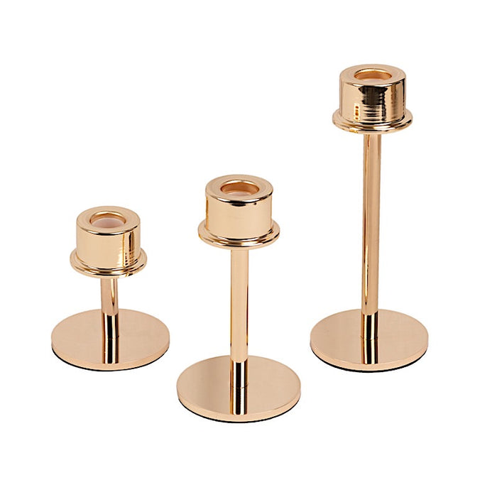 3 Metal Taper Candlestick Holders - Gold