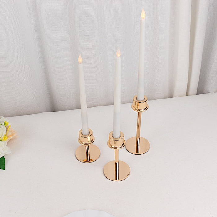 3 Metal Taper Candlestick Holders - Gold