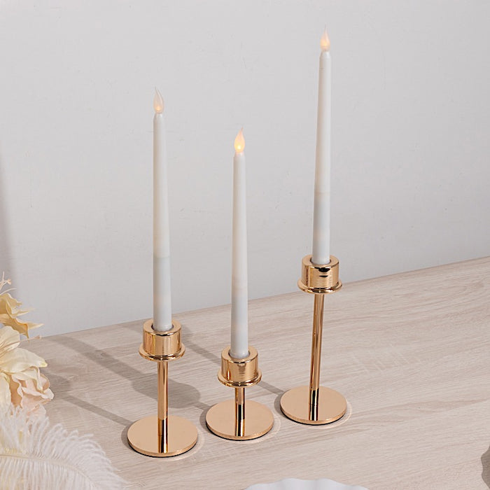 3 Metal Taper Candlestick Holders - Gold