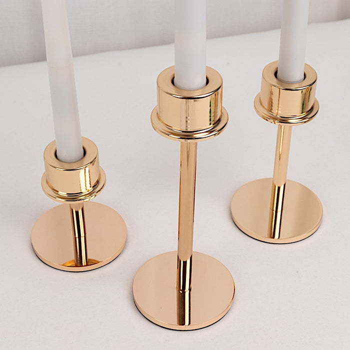 3 Metal Taper Candlestick Holders - Gold