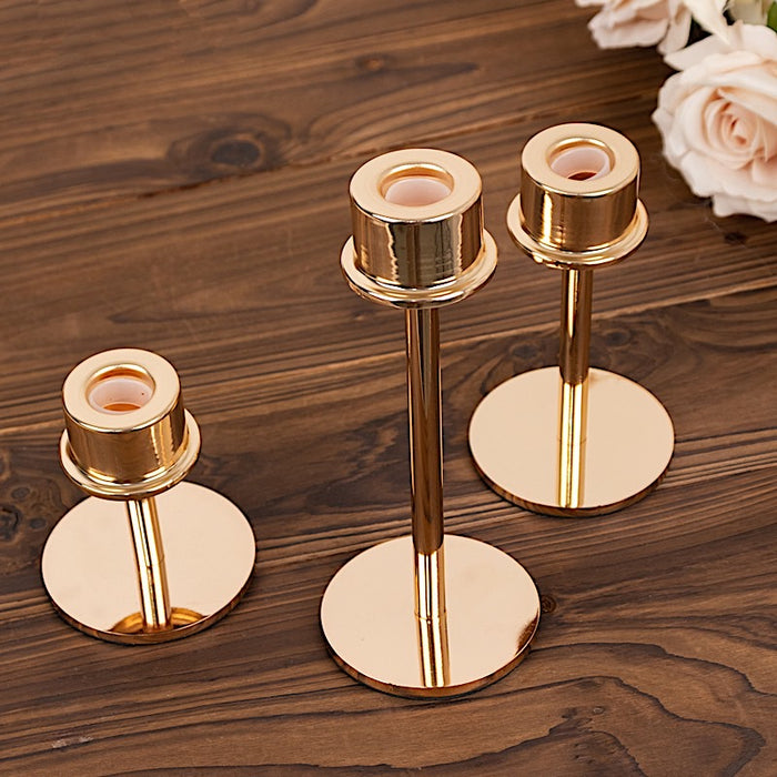 3 Metal Taper Candlestick Holders - Gold