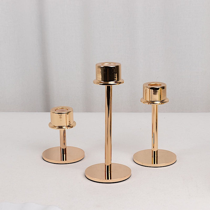 3 Metal Taper Candlestick Holders - Gold