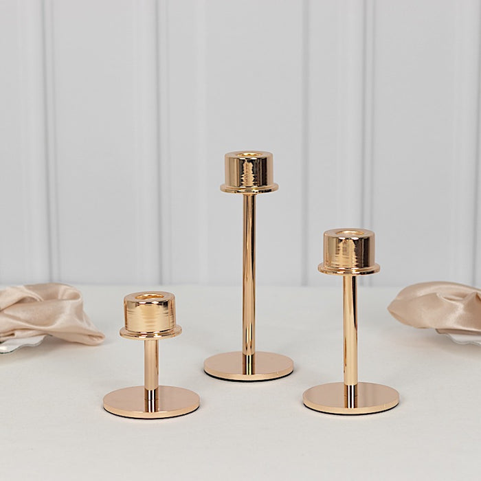 3 Metal Taper Candlestick Holders - Gold