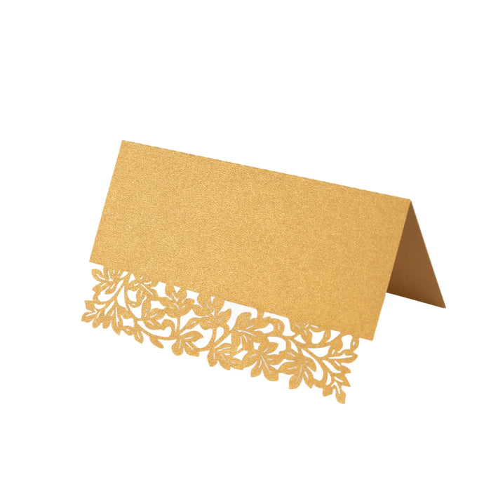 50 Paper Table Name Place Cards with Laser Cut Leaf Vine Design - White