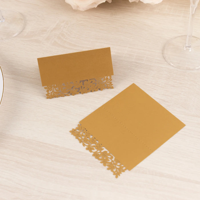 50 Paper Table Name Place Cards with Laser Cut Leaf Vine Design - White