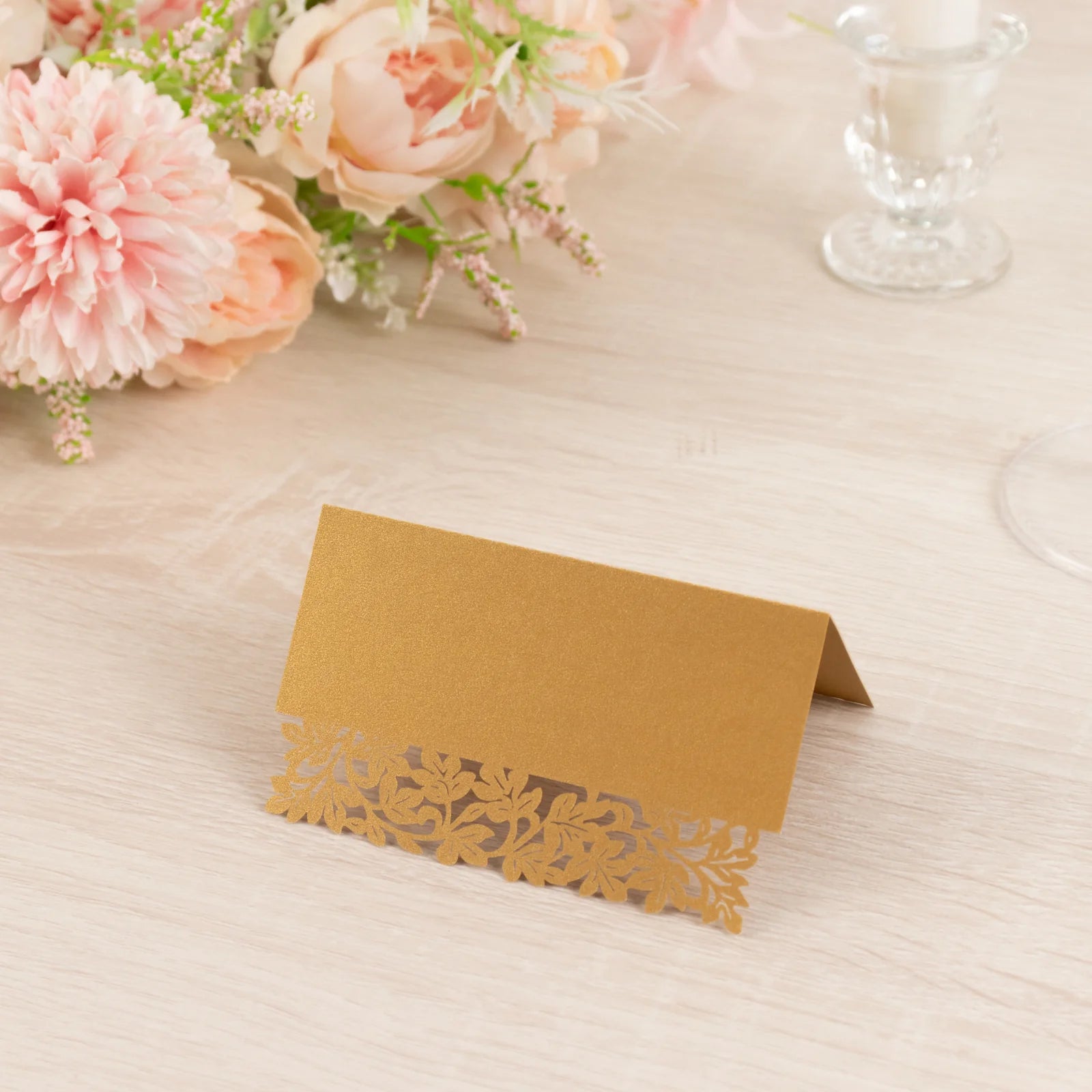 50 Paper Table Name Place Cards with Laser Cut Leaf Vine Design - White