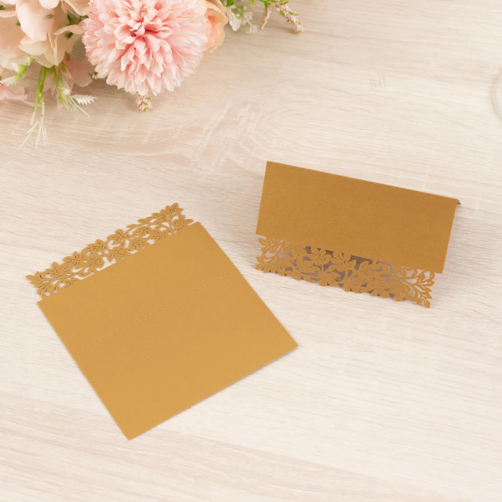 50 Paper Table Name Place Cards with Laser Cut Leaf Vine Design - White