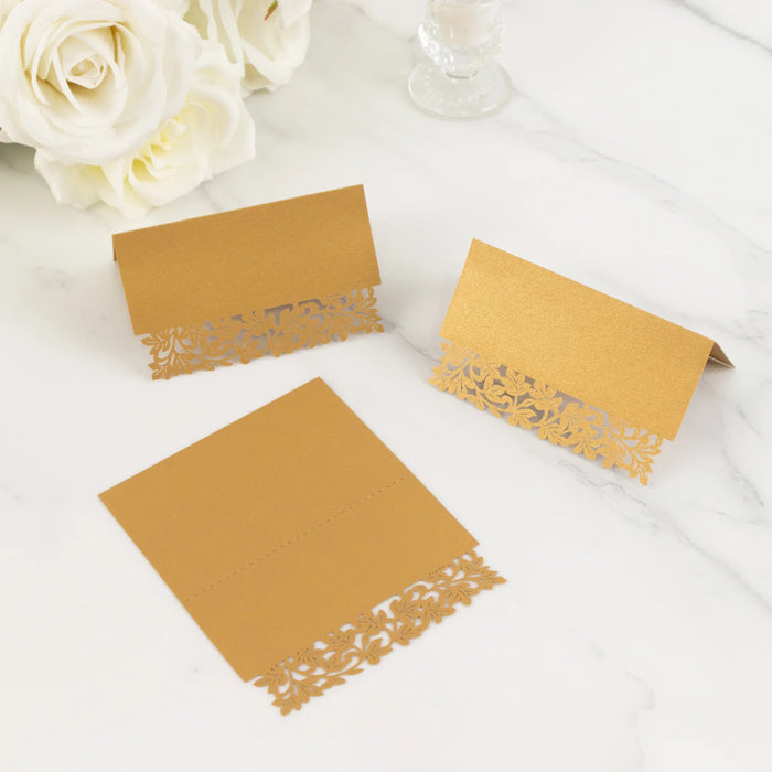 50 Paper Table Name Place Cards with Laser Cut Leaf Vine Design - White