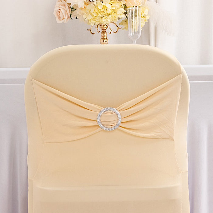 Spandex Stretchable Folding Chair Cover with Silver Rhinestone Buckled